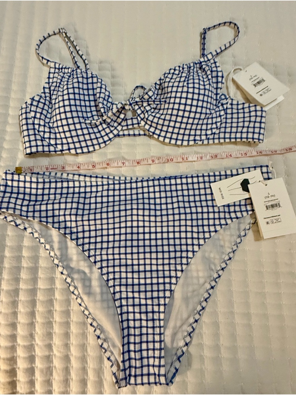 Blue & White Gingham Tie-Front Bikini Set
